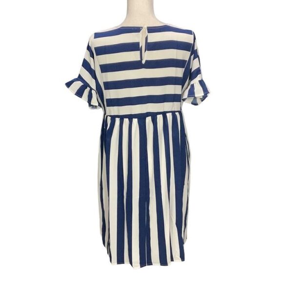 NWT Anna-kaci California Poly Blend Blue White Stripe Dress Fit n Flare Size Sm - Picture 3 of 6